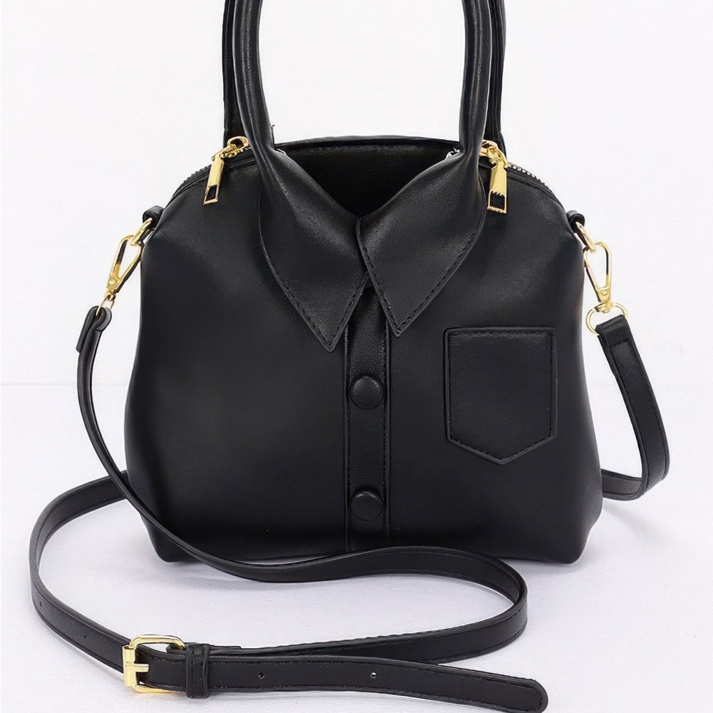 Faux Leather Shirt Style Top Handle Bag